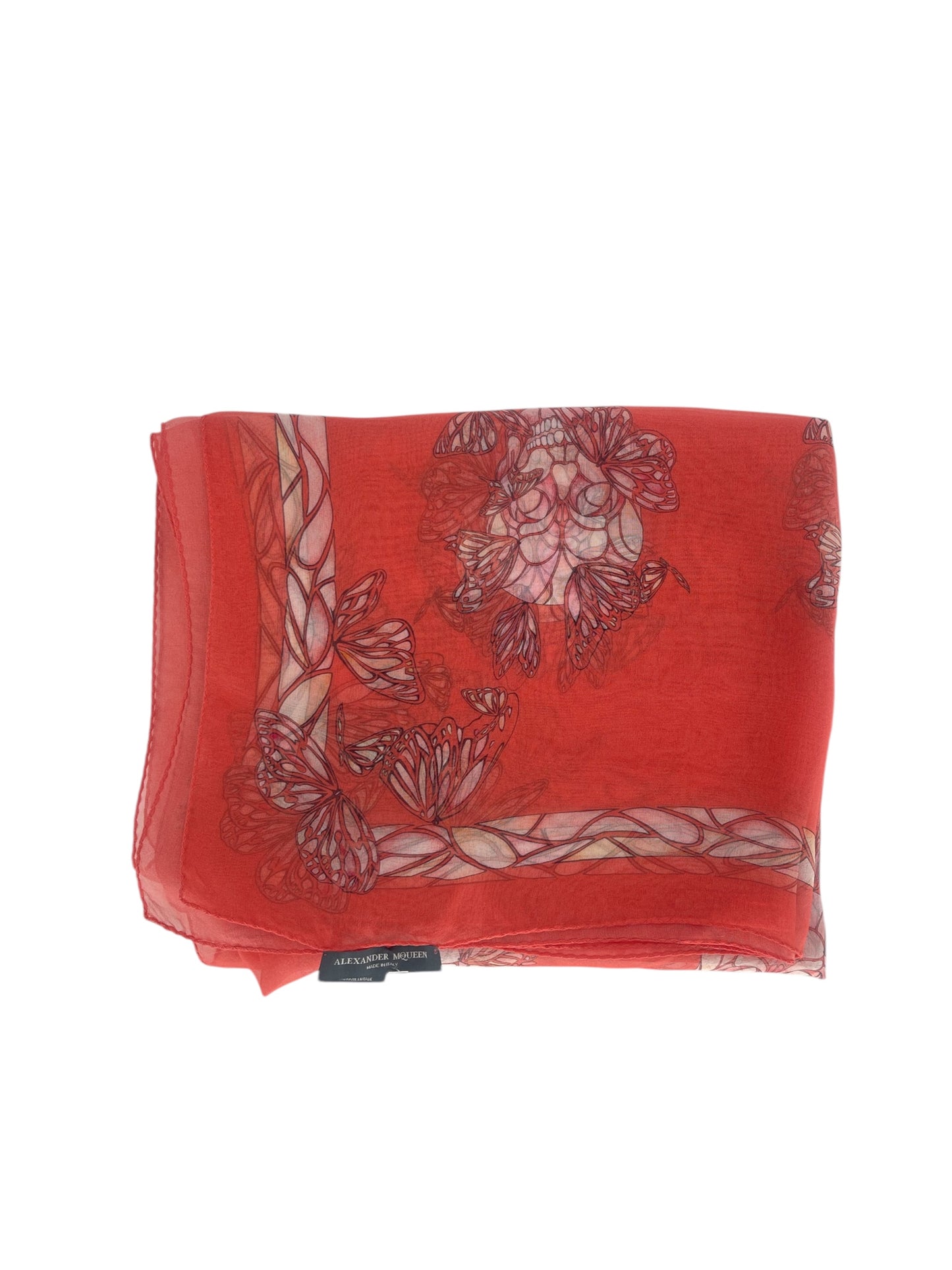 Alexander McQueen Coral Pink Silk Butterfly Scarf