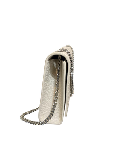 Saint Laurent White Croc Embossed Chain Link Handbag