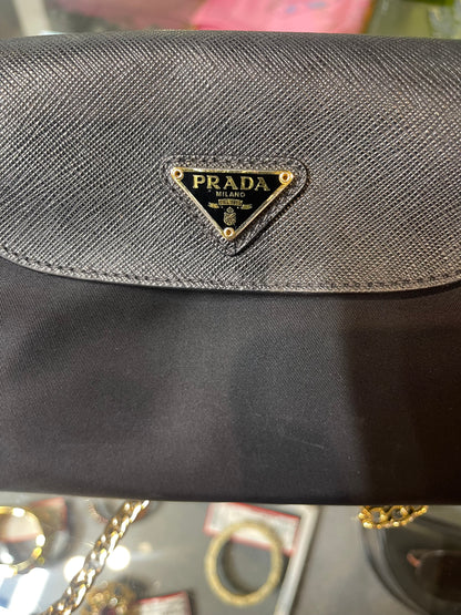 Prada Black Nylon/Leather Gold Chain Handbag