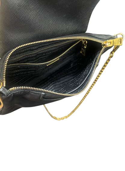 Prada Black Nylon/Leather Gold Chain Handbag