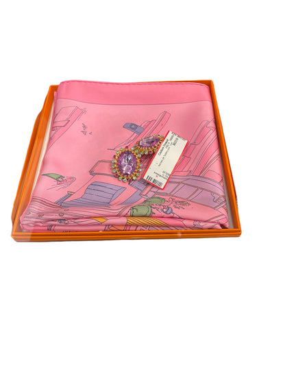 Hermes “Battery Park” Pink Silk Scarf