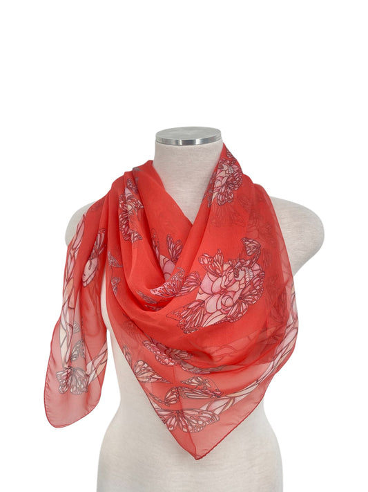 Alexander McQueen Coral Pink Silk Butterfly Scarf