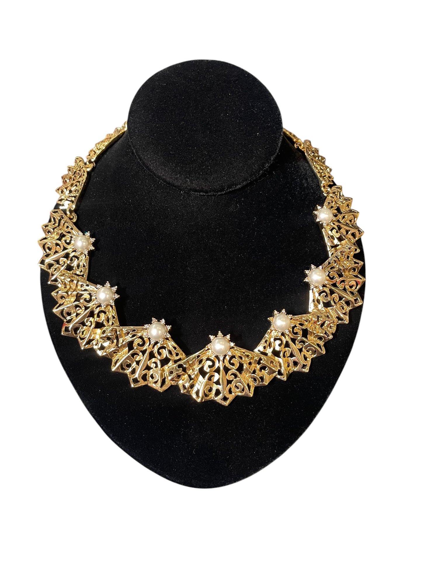 Oscar De La Renta Gold Crystal Pearl Necklace