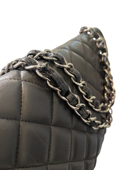 Chanel Black Calfskin Quilted Single Flap Maxi Classic Handbag.