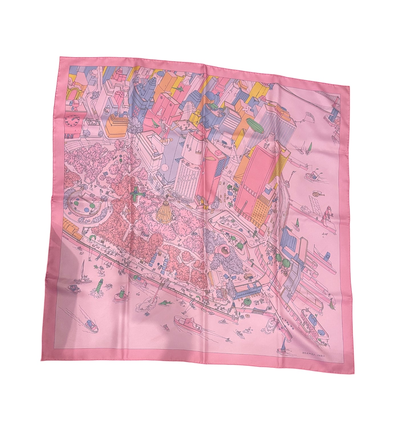 Hermes “Battery Park” Pink Silk Scarf