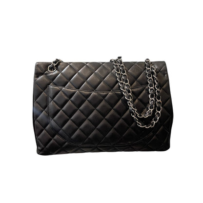 Chanel Black Calfskin Quilted Single Flap Maxi Classic Handbag.