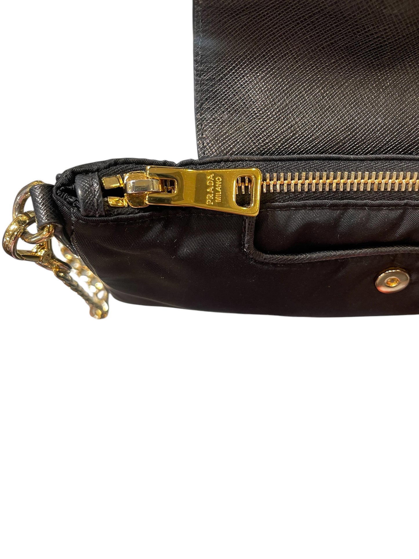 Prada Black Nylon/Leather Gold Chain Handbag