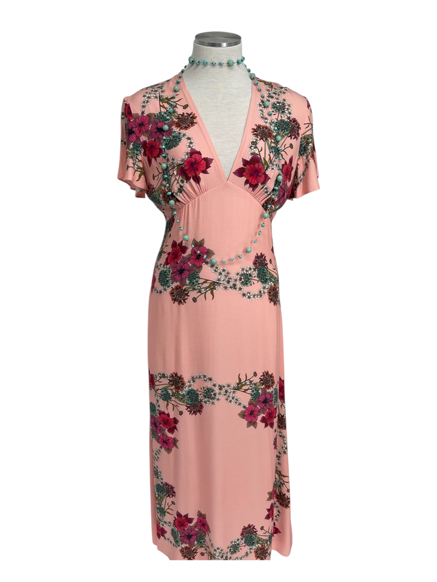 Sandro Paris Pink Floral Print Midi Dress Size 2