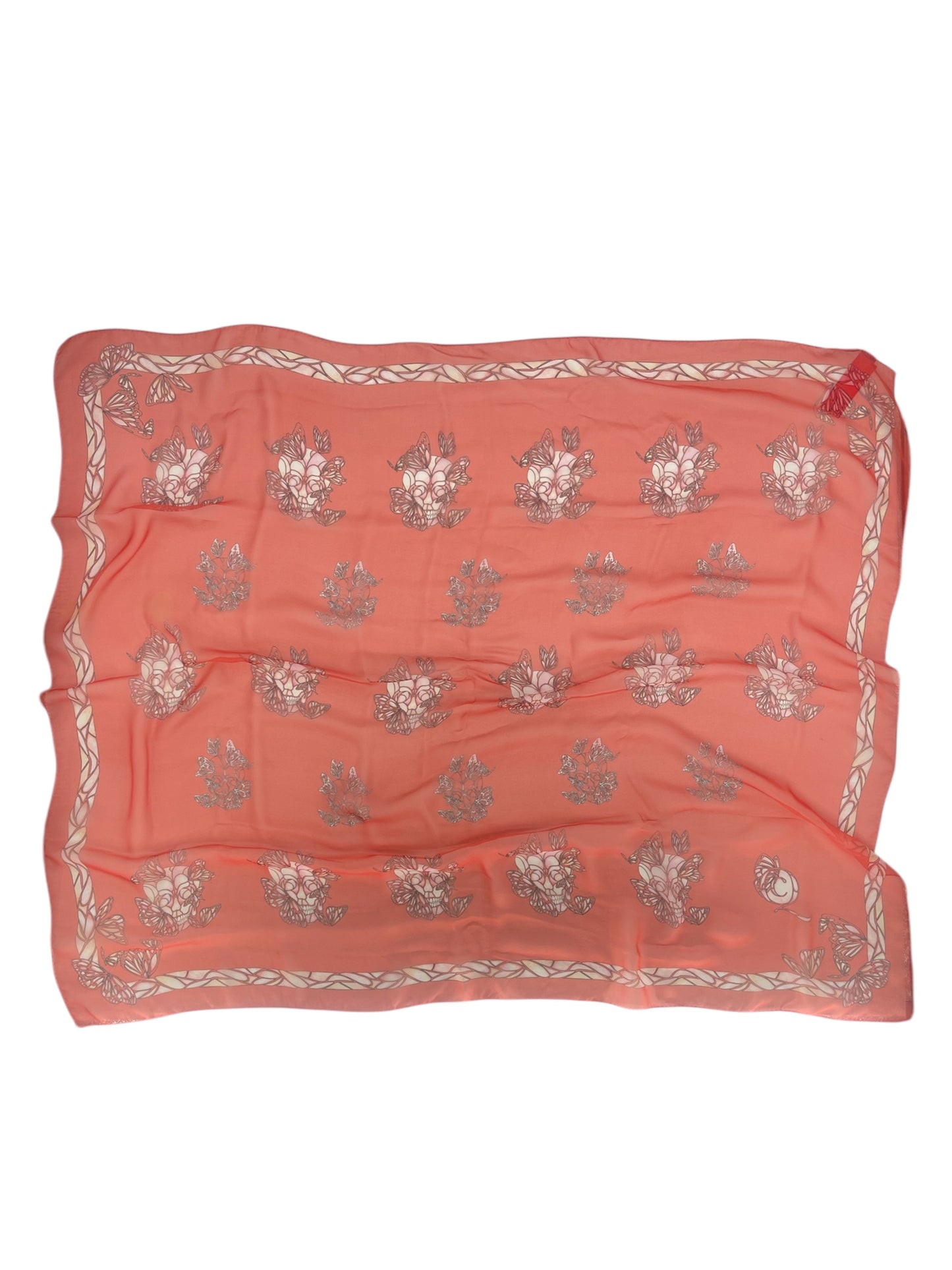 Alexander McQueen Coral Pink Silk Butterfly Scarf