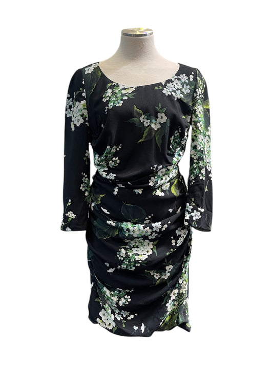 Dolce and Gabbana Blk/Grn Floral Print Silk Dress