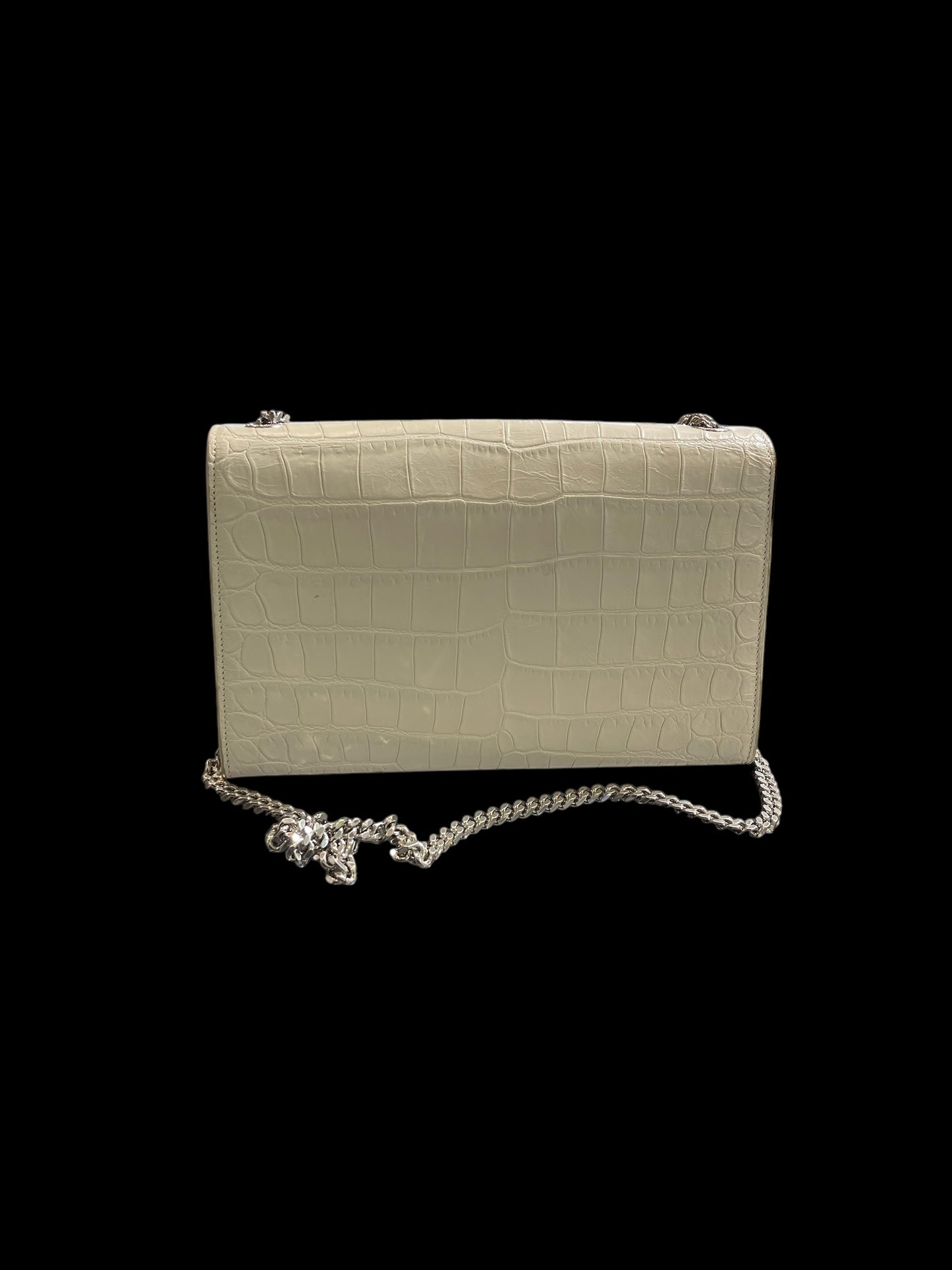 Saint Laurent White Croc Embossed Chain Link Handbag