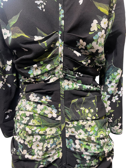 Dolce and Gabbana Blk/Grn Floral Print Silk Dress