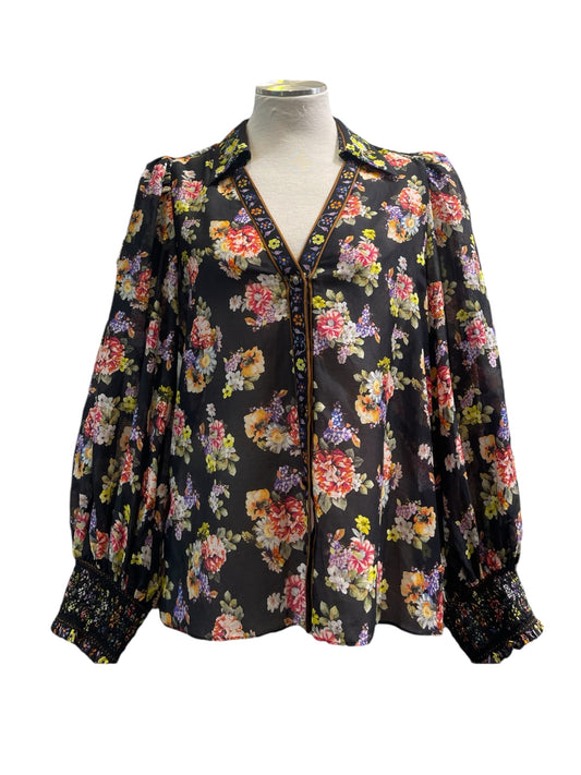 Alice & Olivia Blk Multicolored Floral Blouse