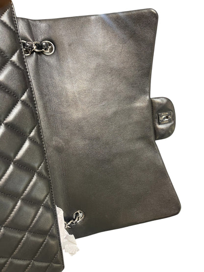 Chanel Black Calfskin Quilted Single Flap Maxi Classic Handbag.