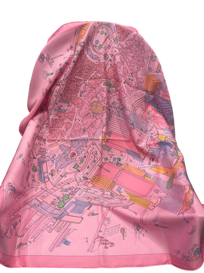 Hermes “Battery Park” Pink Silk Scarf