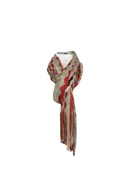 Missoni Collection Red/Tan Zigzag Fringe Scarf