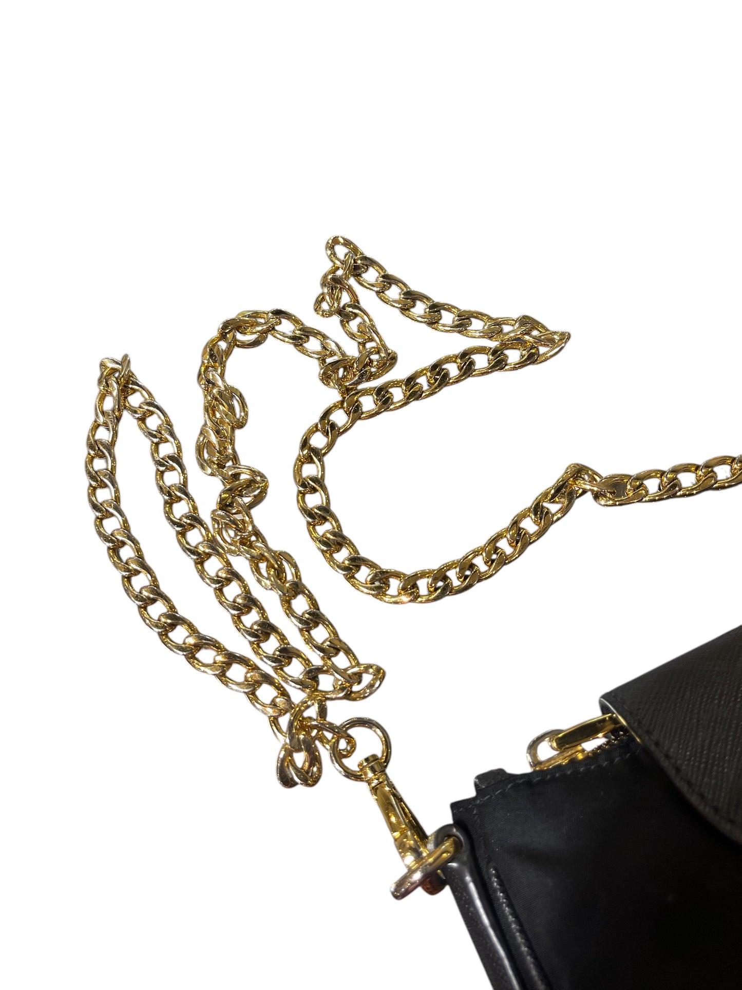 Prada Black Nylon/Leather Gold Chain Handbag