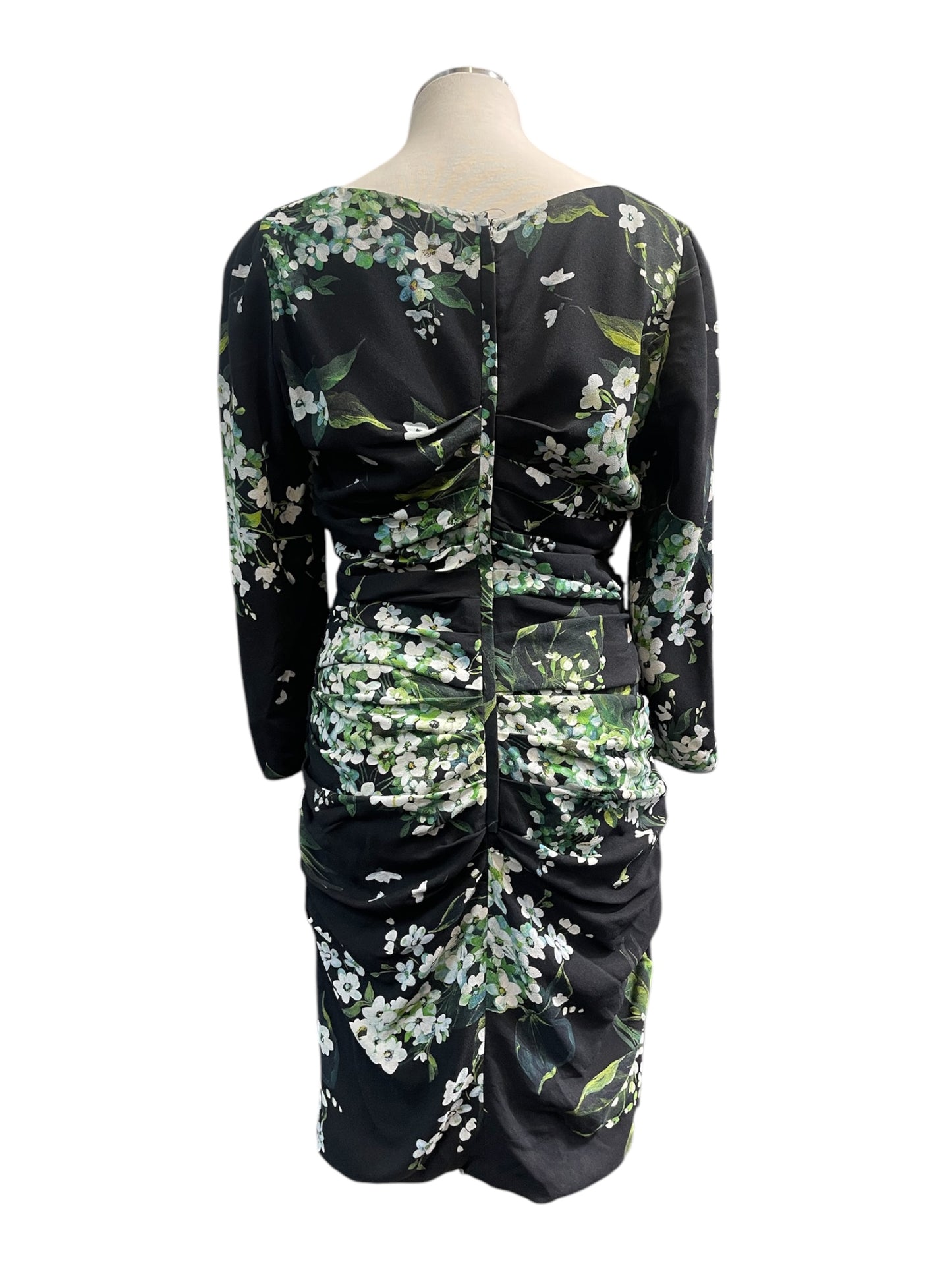 Dolce and Gabbana Blk/Grn Floral Print Silk Dress