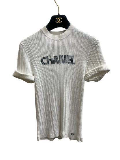 Chanel White Graphic Top