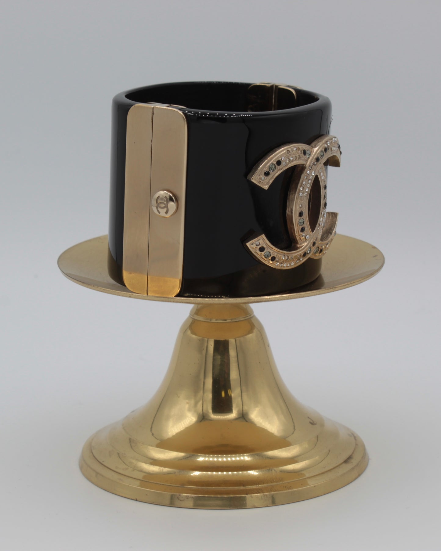 Chanel Cuff Black Resin & Gold Crystal CC