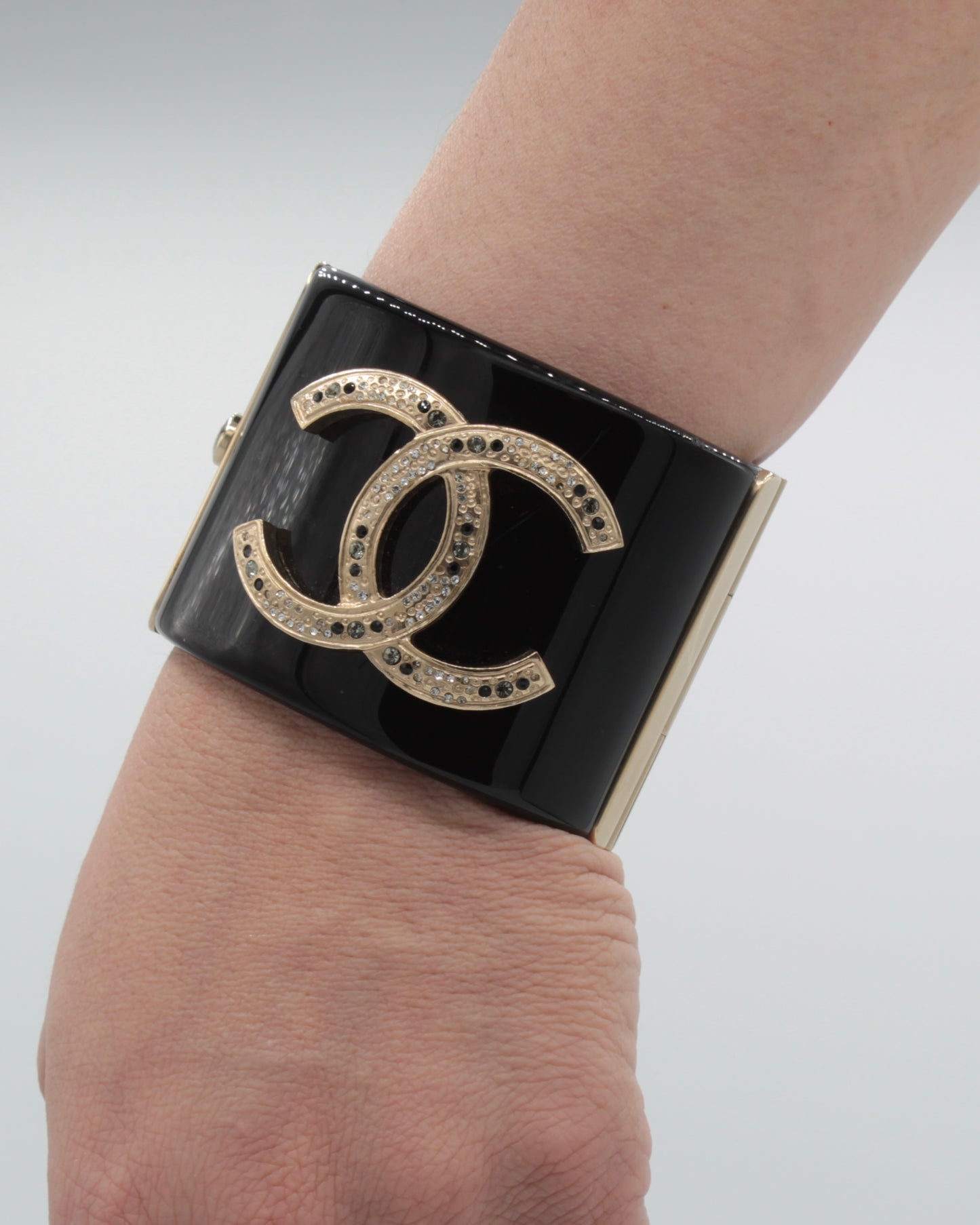 Chanel Cuff Black Resin & Gold Crystal CC