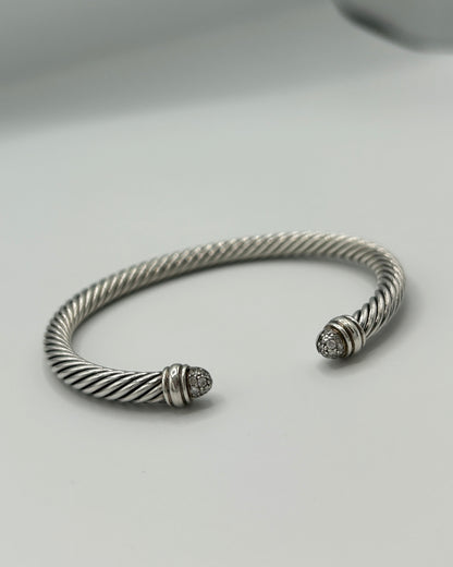 David Yurman Classic Cable Bracelet Sterling Silver with Pavé Diamond Domes Bracelet