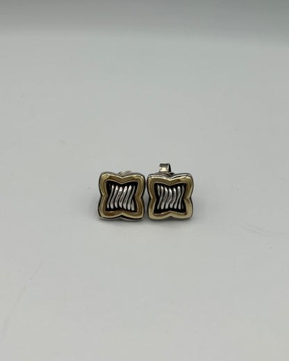 David Yurman Quatrefoil Stud Earring Sterling Silver and 18k Gold