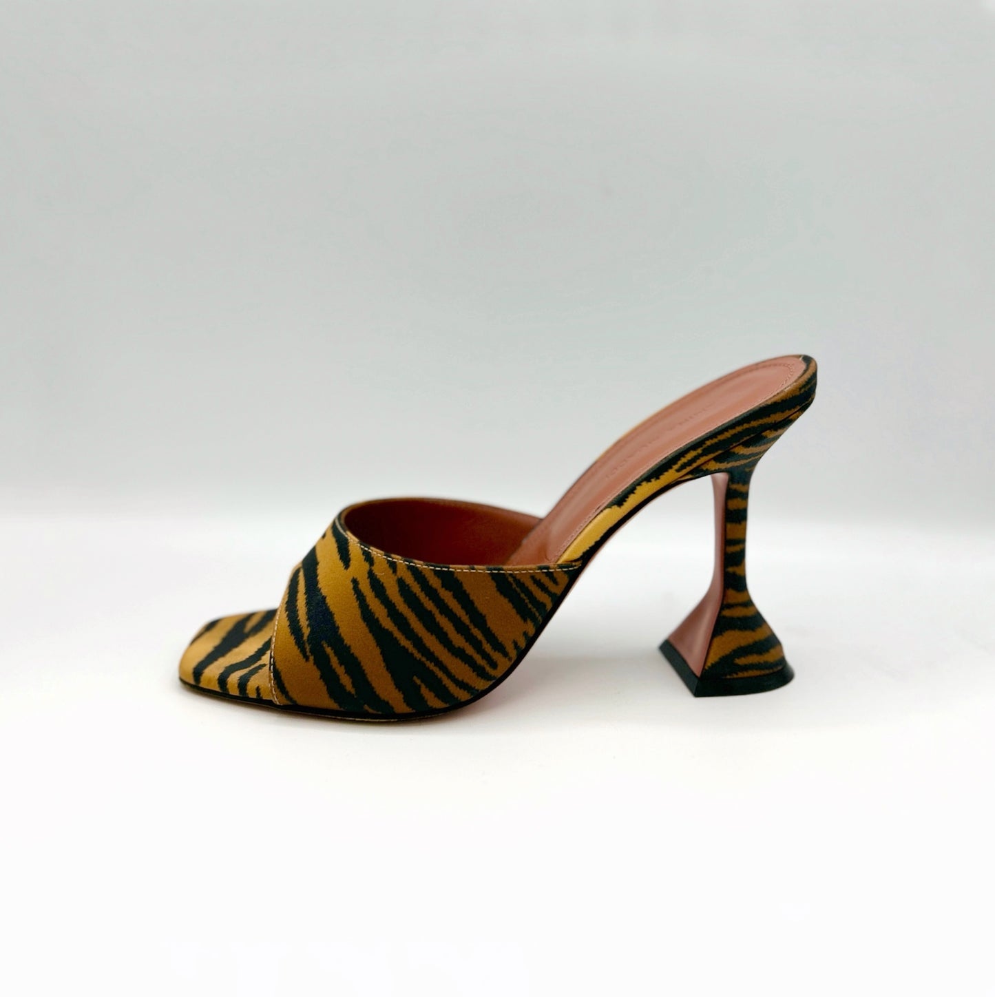 Amina Muaddi Lupita Mules Satin Tiger Print Heels Size 36.5