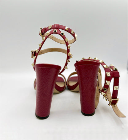 Valentino Burgundy Gold Studded Ankle Strap Heels Size 39