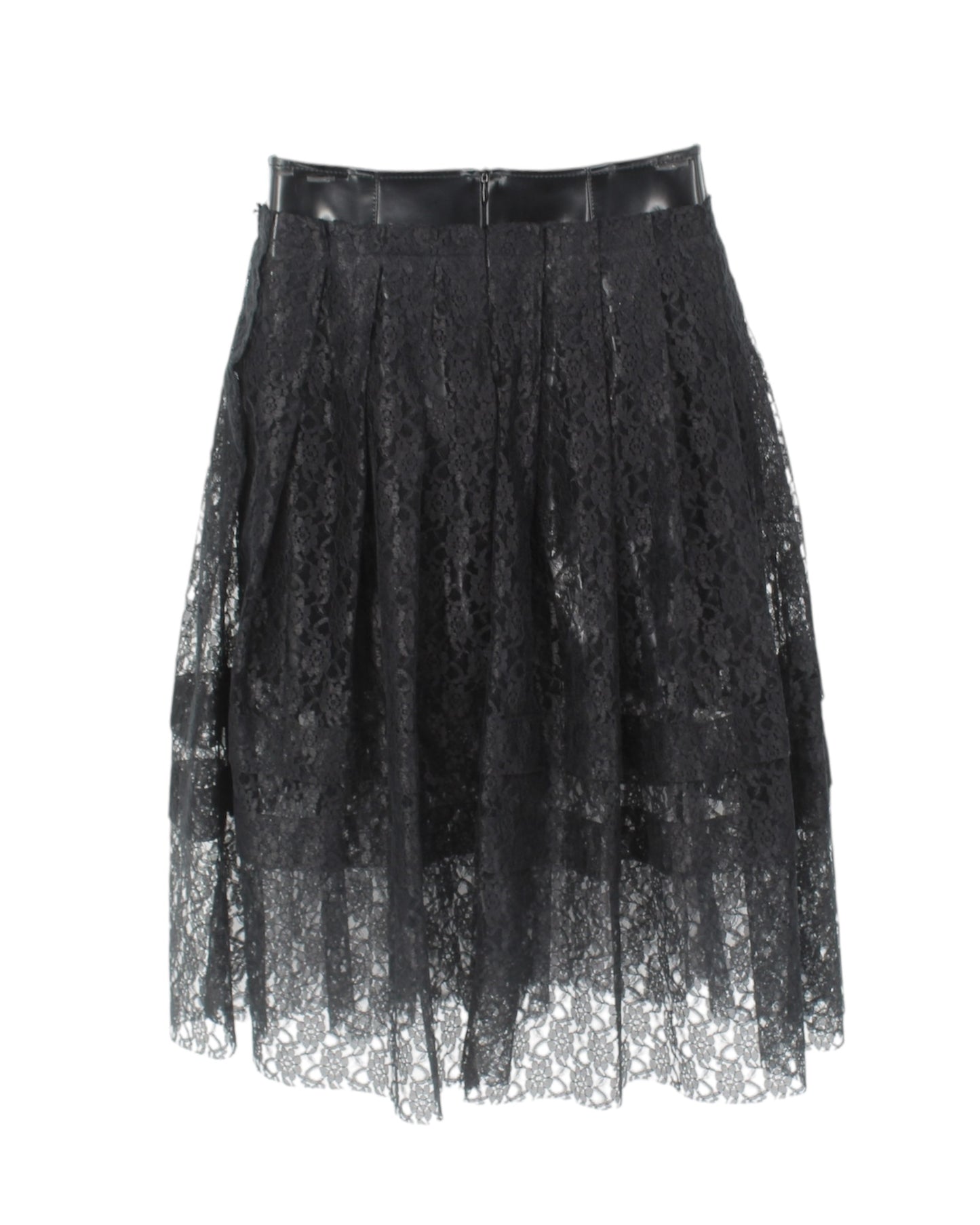 Philosophy DiLorenzo Black Lace & Leather Midi Skirt Size 2