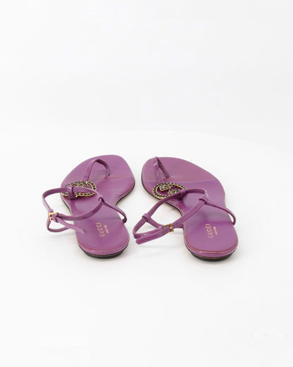 Gucci Purple Patent Leather T-Strap Sandals Size 37