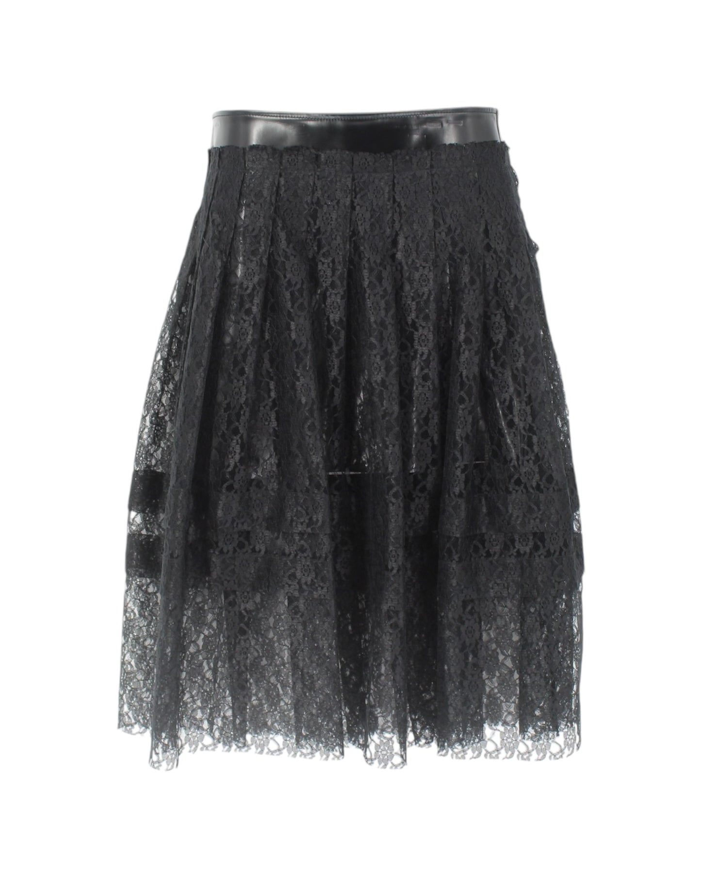 Philosophy DiLorenzo Black Lace & Leather Midi Skirt Size 2