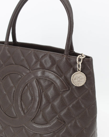 Chanel Vintage Caviar CC Brown Medallion Handbag