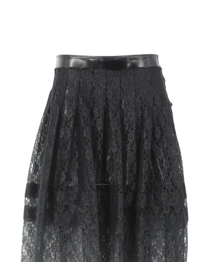 Philosophy DiLorenzo Black Lace & Leather Midi Skirt Size 2