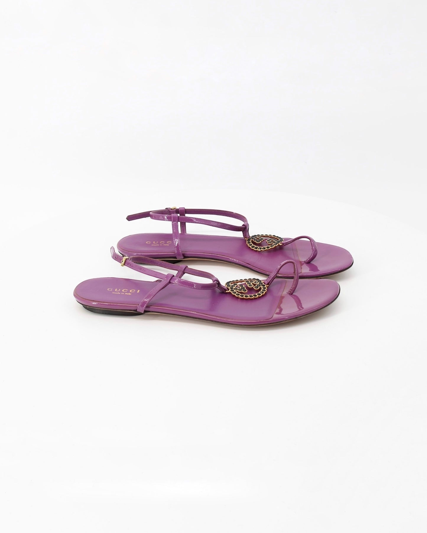 Gucci Purple Patent Leather T-Strap Sandals Size 37