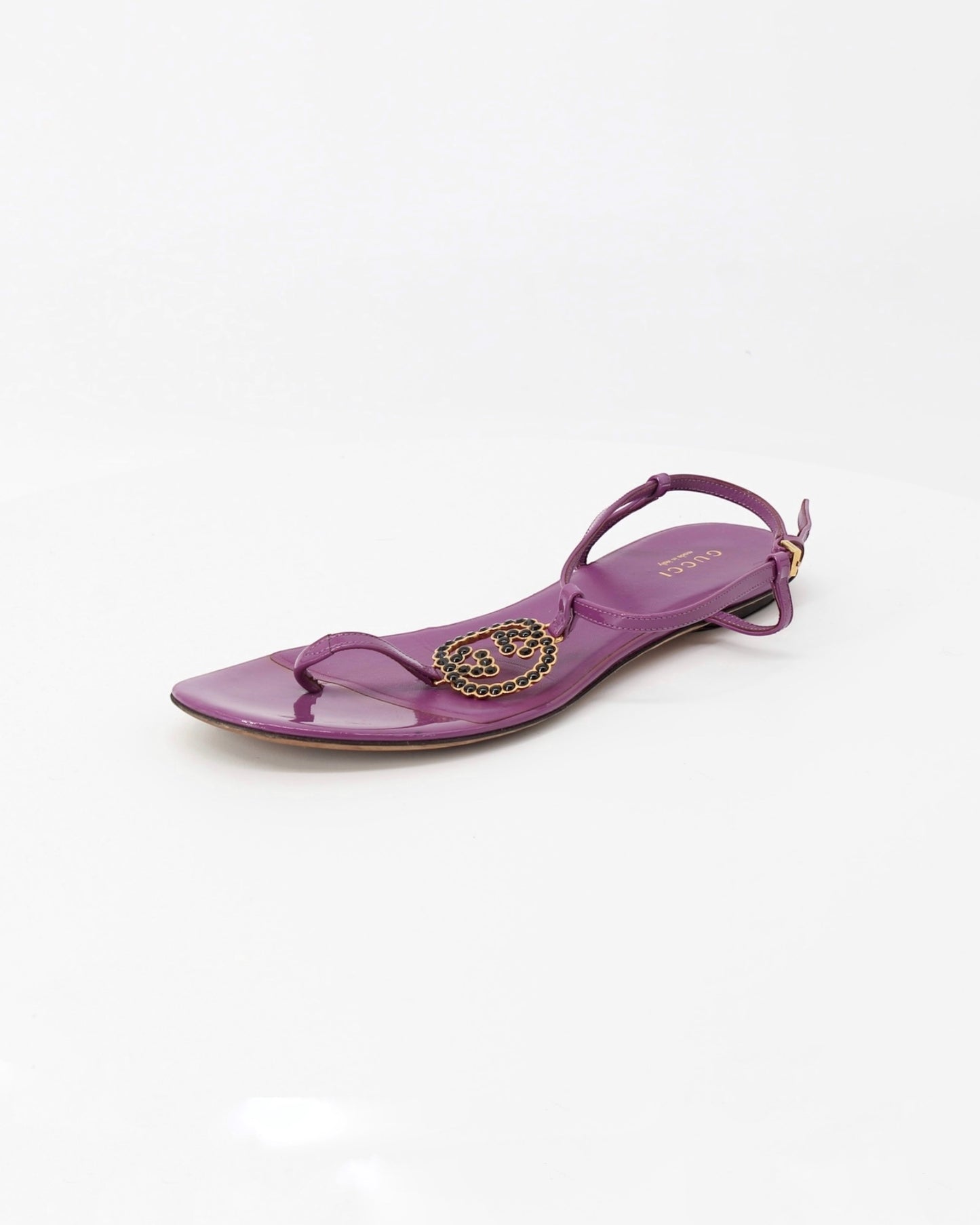 Gucci Purple Patent Leather T-Strap Sandals Size 37