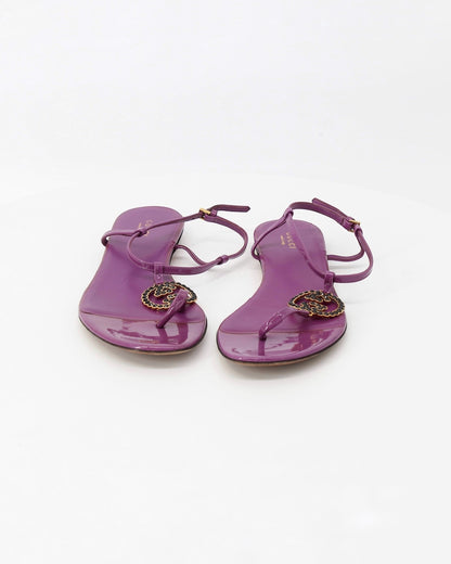 Gucci Purple Patent Leather T-Strap Sandals Size 37