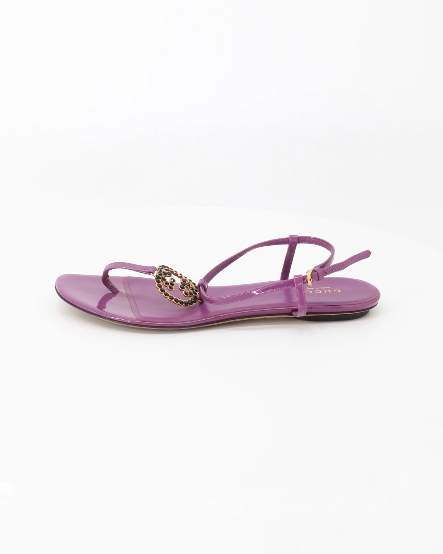 Gucci Purple Patent Leather T-Strap Sandals Size 37