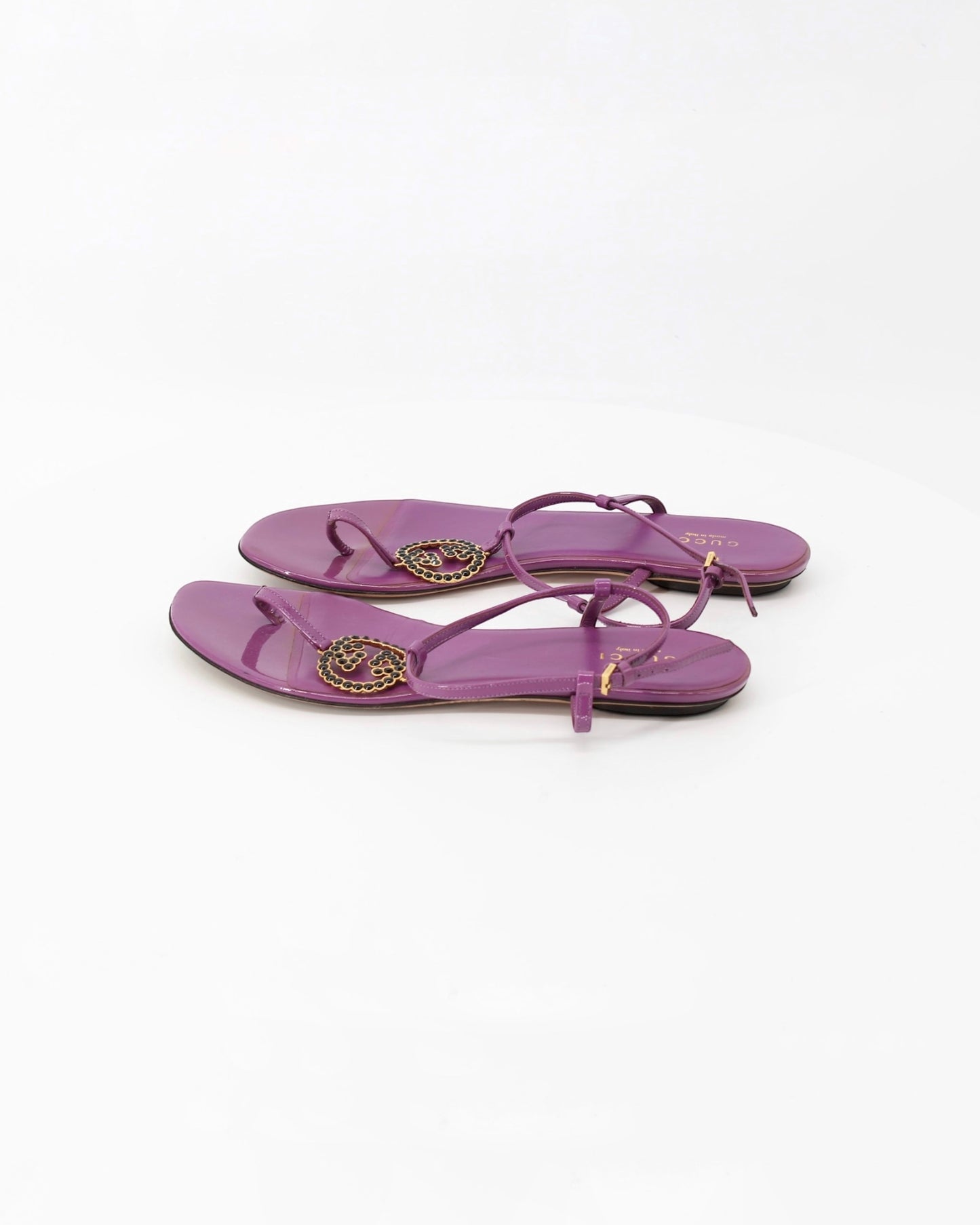 Gucci Purple Patent Leather T-Strap Sandals Size 37