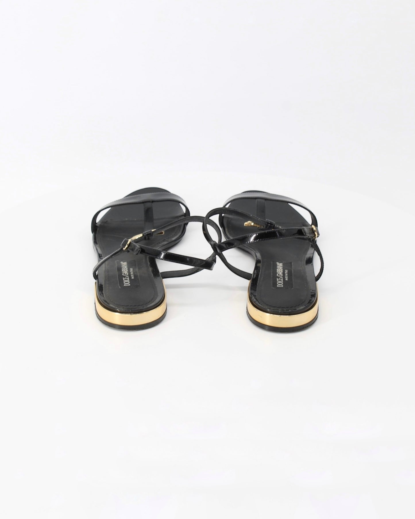 Dolce & Gabbana Black Polished Calfskin DG Plaque Sandals Size 41