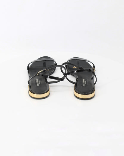 Dolce & Gabbana Black Polished Calfskin DG Plaque Sandals Size 41