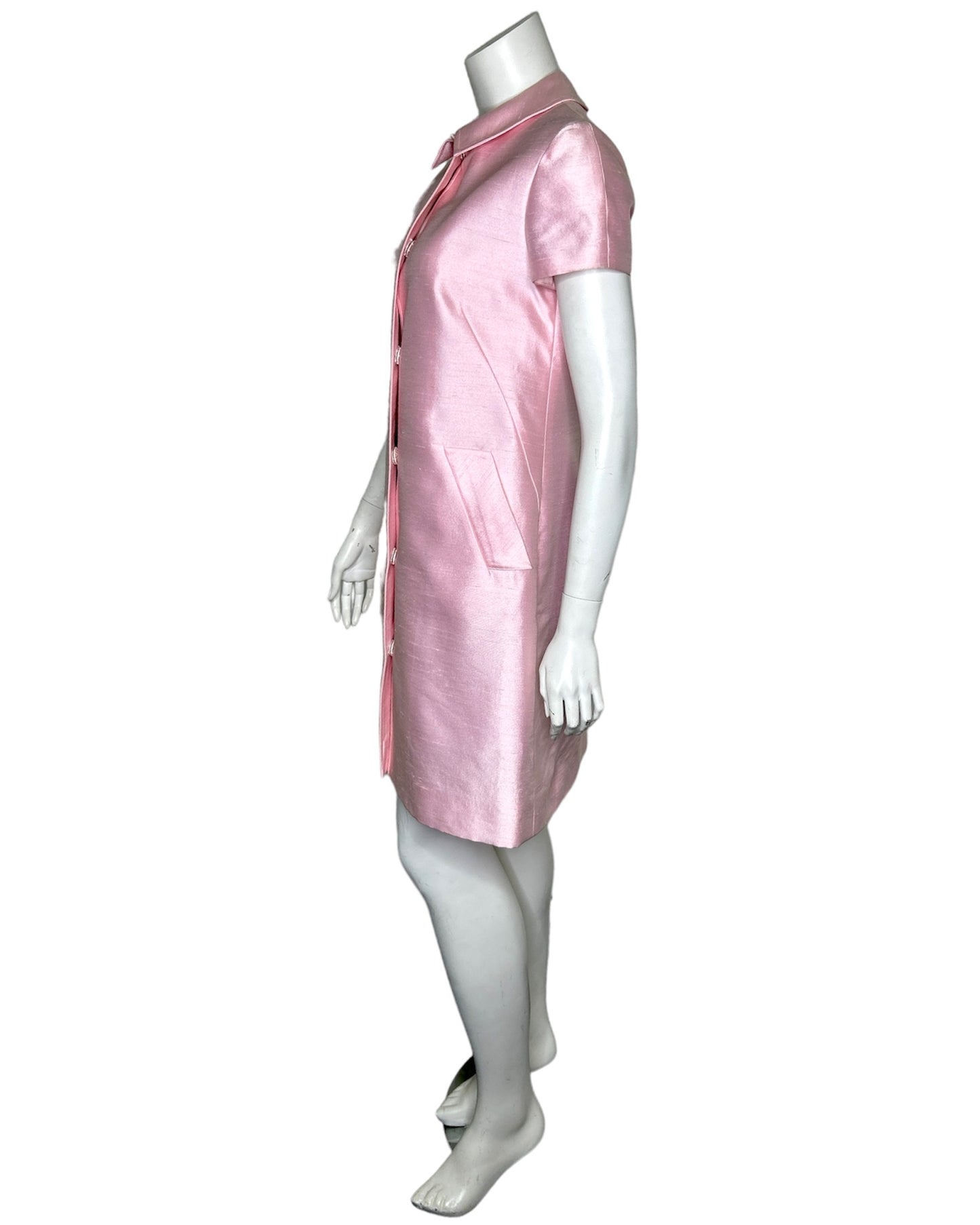 Lee Anderson Couture Pink Raw Silk Cap Sleeve Dress Size 2