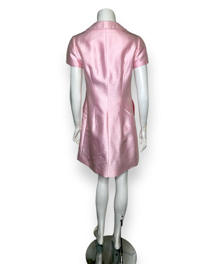 Lee Anderson Couture Pink Raw Silk Cap Sleeve Dress Size 2