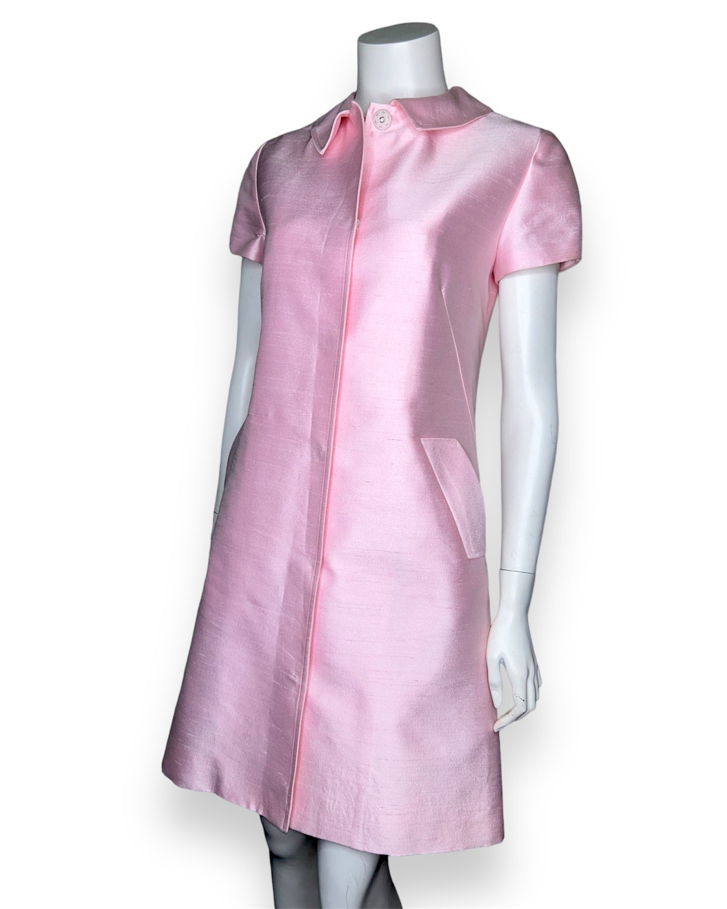 Lee Anderson Couture Pink Raw Silk Cap Sleeve Dress Size 2