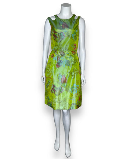 Oscar de la Renta Green Multicolored Print Silk Blend dress Size 4