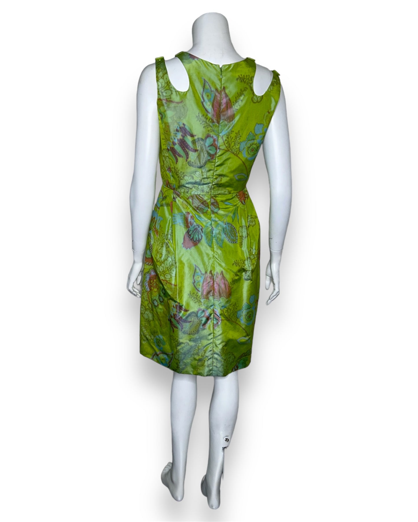 Oscar de la Renta Green Multicolored Print Silk Blend dress Size 4