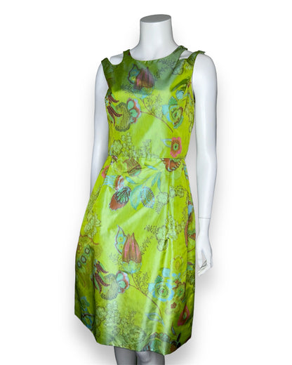 Oscar de la Renta Green Multicolored Print Silk Blend dress Size 4