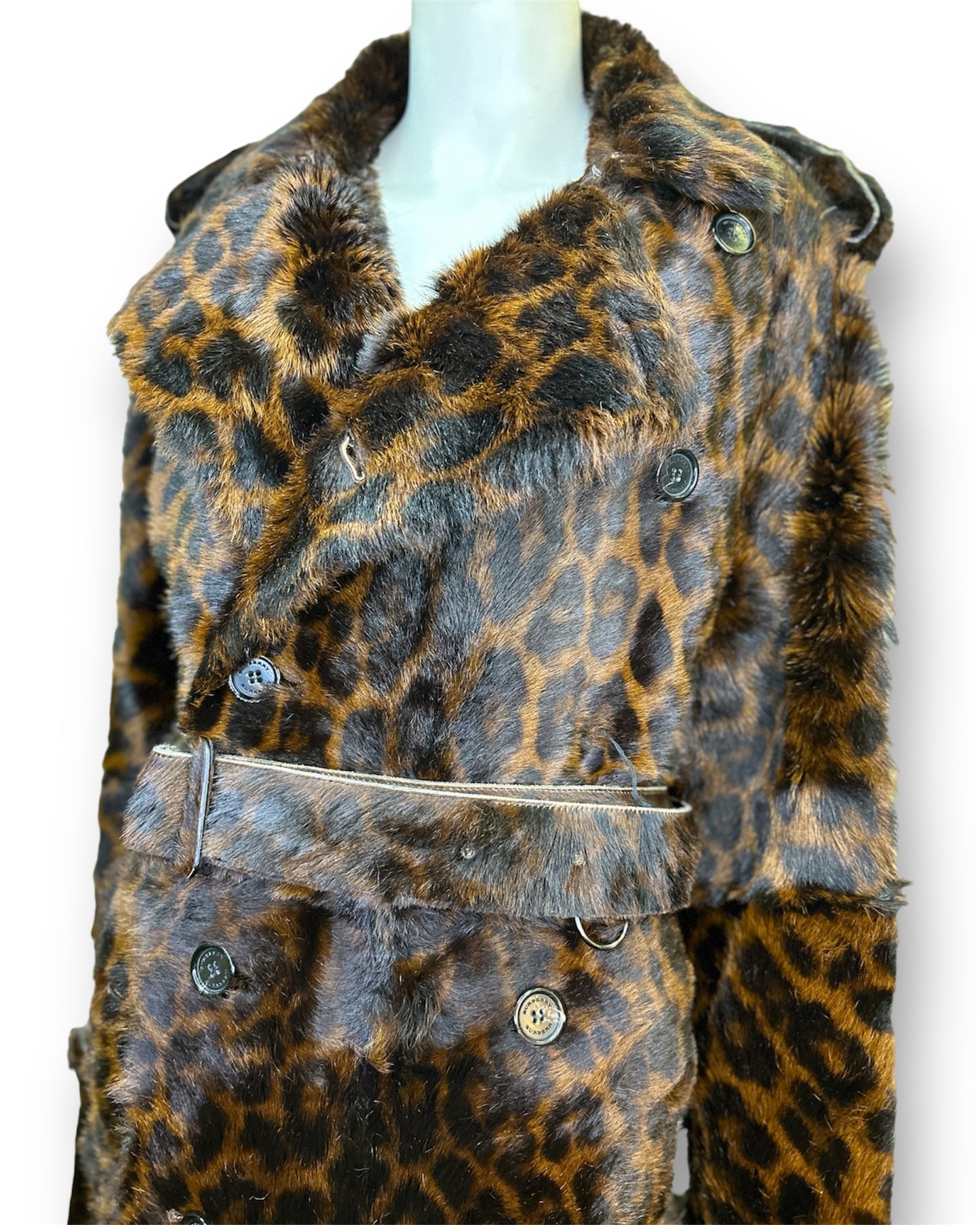 Burberry London Animal Print Shearling Trench Coat Size XL