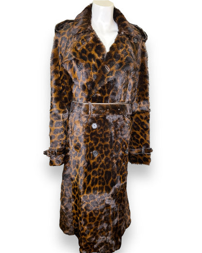 Burberry London Animal Print Shearling Trench Coat Size XL