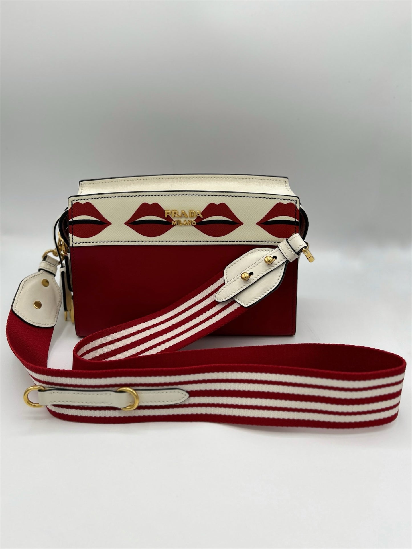 Prada Red City Calf and Saffiano Lip Print Esplanade Handbag